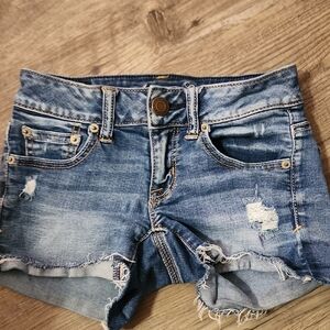American Eagle Outfitters Blue Distressed Jean Shorts